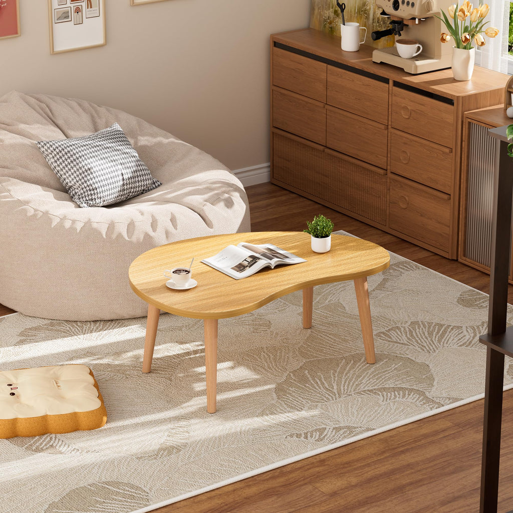 Low Oval Japanese Floor Coffee Table with Solid Wood Legs X66081
