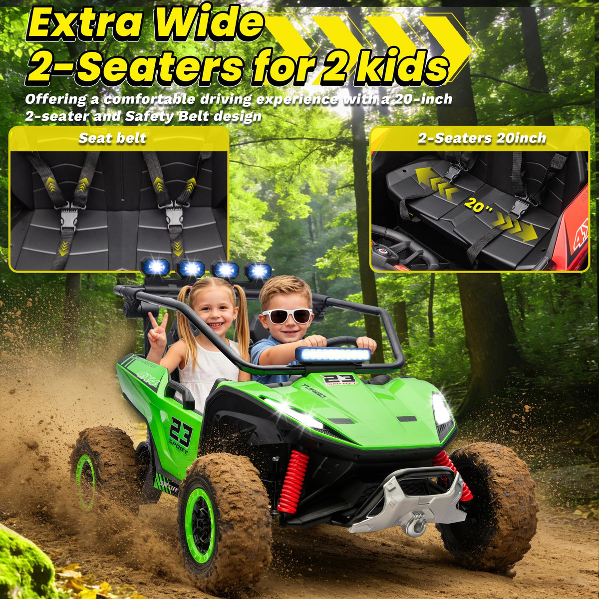 2-Seater Kids UTV with 4x200W Motor, 3-6MPH, Green R468587
