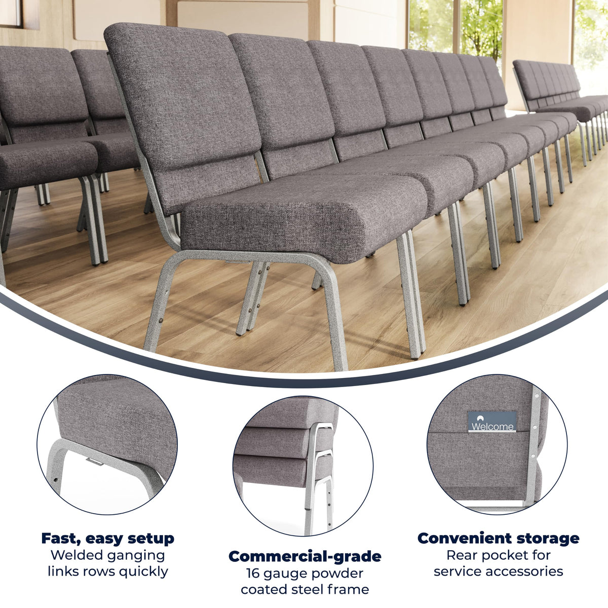 4 Pack Stacking Church Chair in Gray Fabric I5678