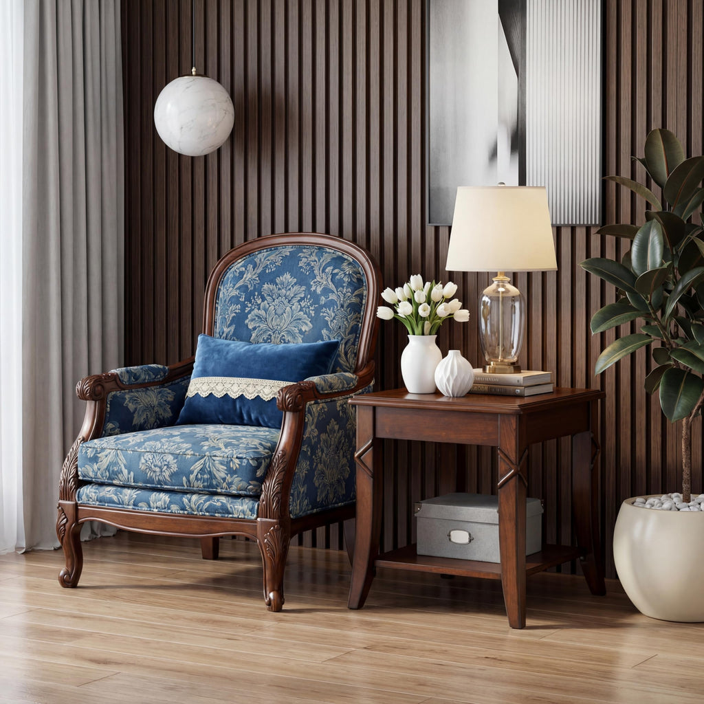Solid Wood Side End Table with Storage Shelf D2903