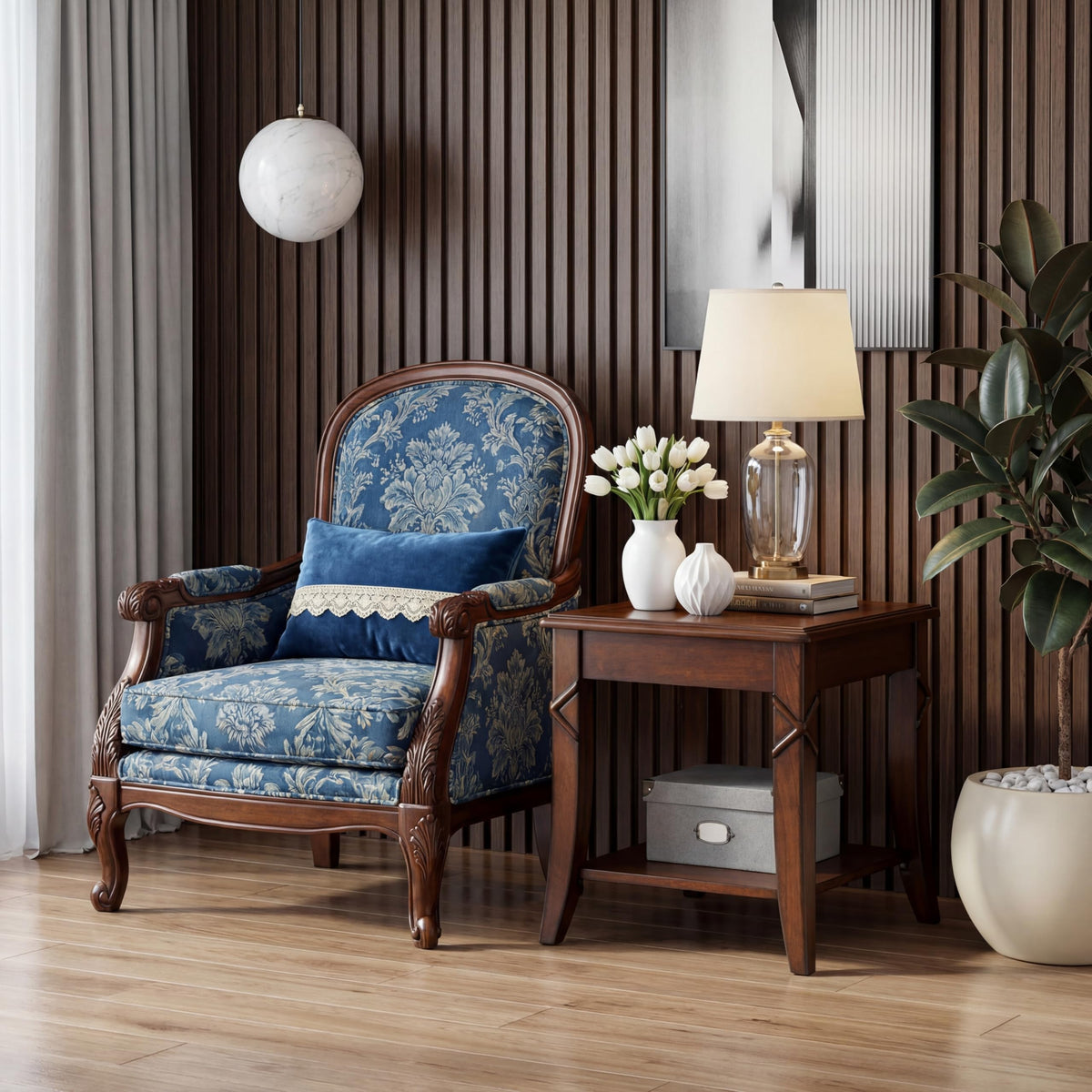 Solid Wood Side End Table with Storage Shelf D2903
