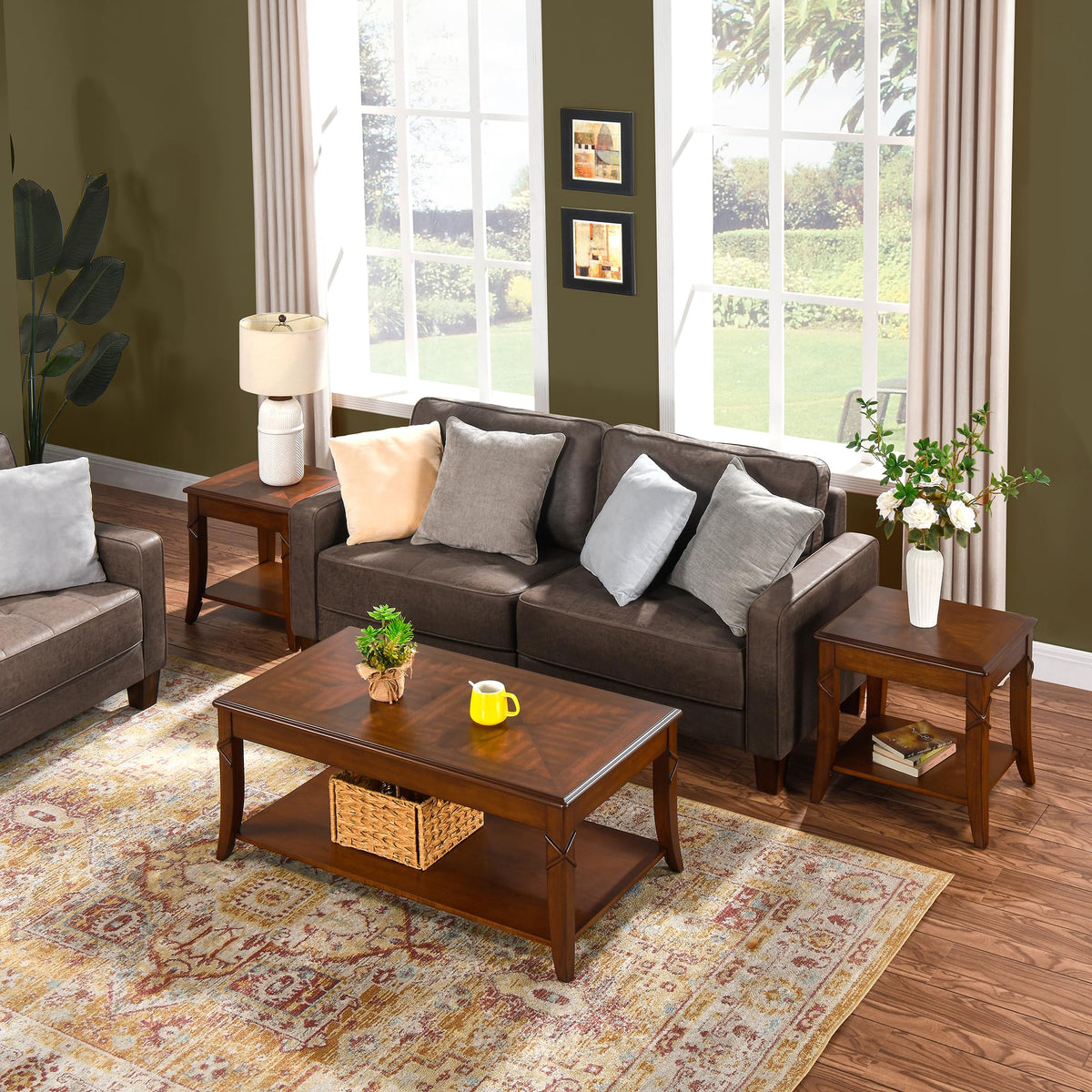 Solid Wood Side End Table with Storage Shelf D2903