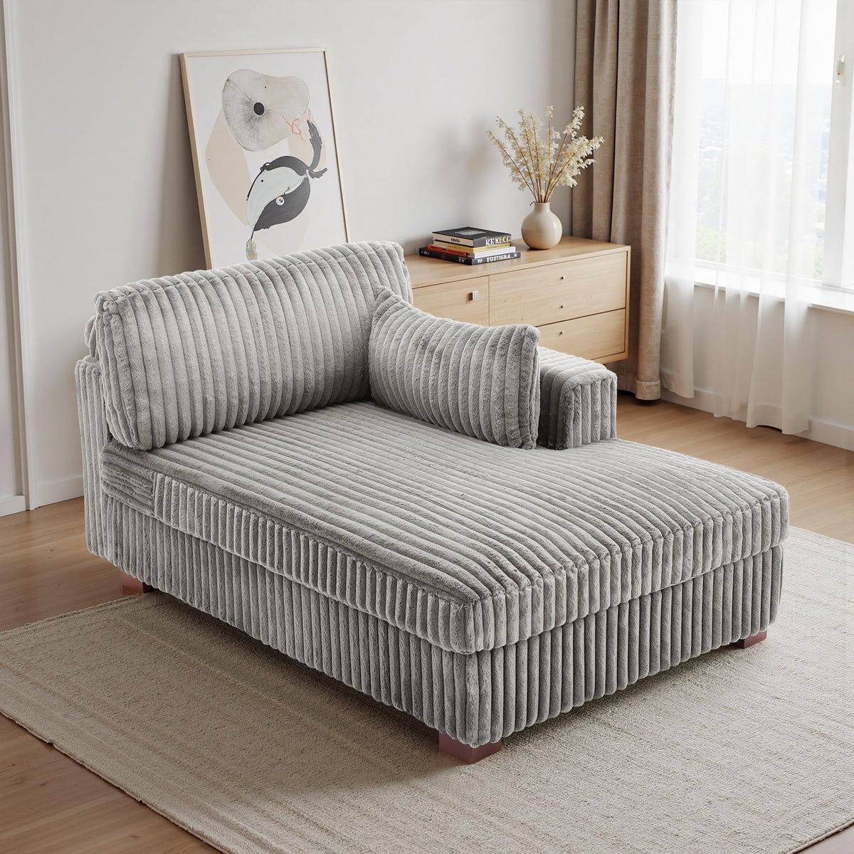 Oversized Faux Fur Upholstered Chaise Lounge Chair with Left Armrest S71975